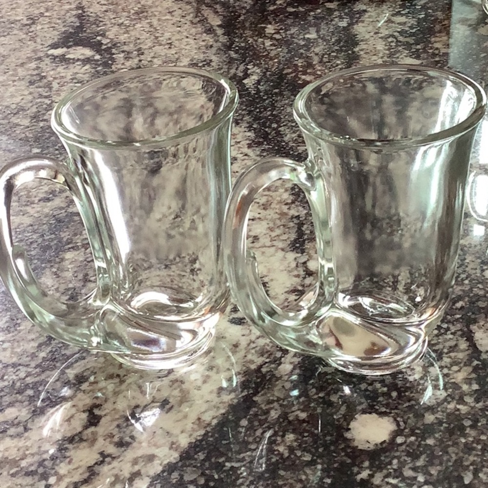 Vintage Clear Glass Hunter Horn Mugs, set of 2